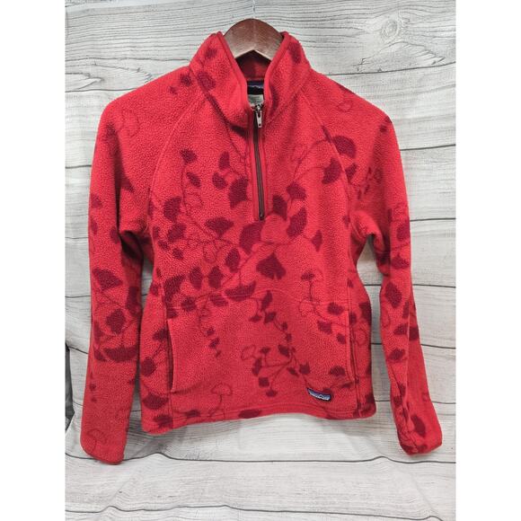 Vintage Patagonia Synchilla Fleece Pullover 1/4 Zip Size MED Floral Design Red - Picture 7 of 10